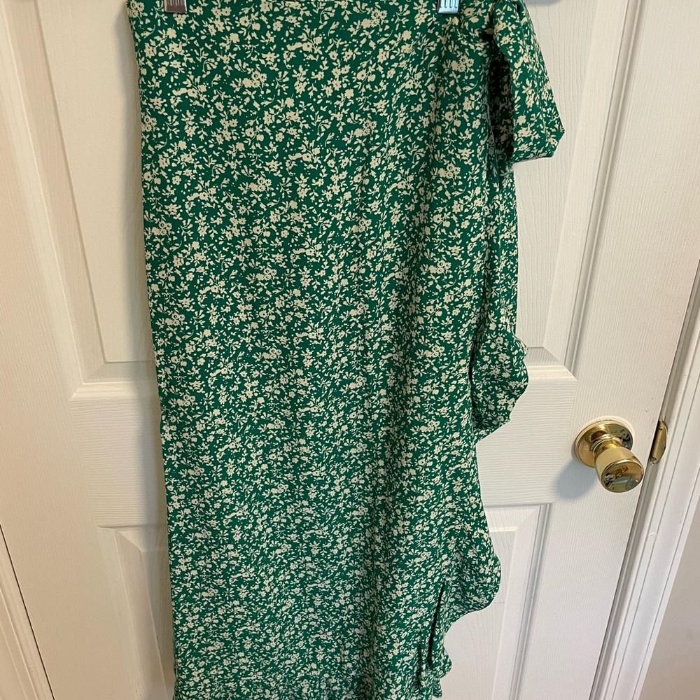 Green Floral Wrap Skirt